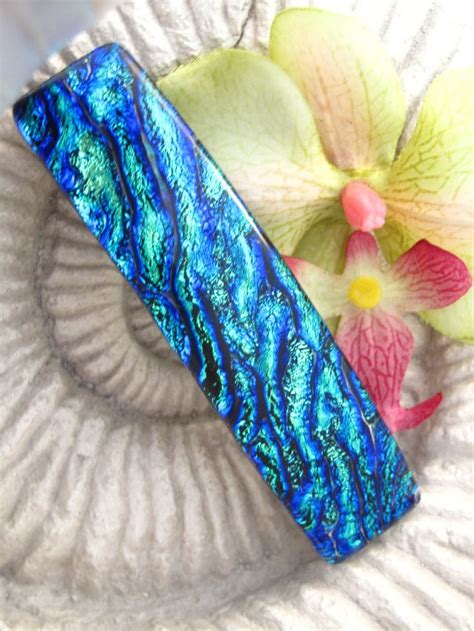 Large Cobalt Green Barrette French Barrette Fused Glass Etsy Fused