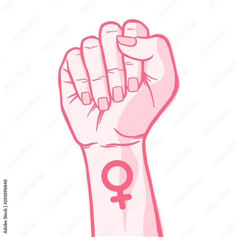 Symbol Of Feminist Movement Woman Hand With Her Fist Raised Up Girl