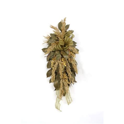 Large Swag with Sage Green Leaves with Antique Brushing and Gold Stems ...