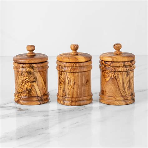 Handmade Olive Wood Spice Jars Set Premium Mediterranean Artistry