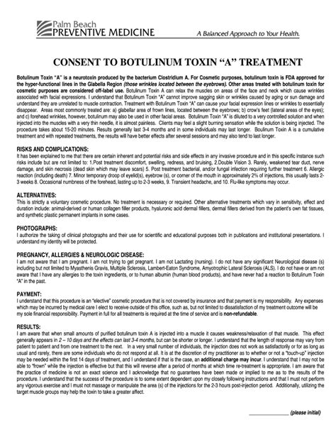 Fillable Online Consent To Botox Botulinum Toxin Palm Beach