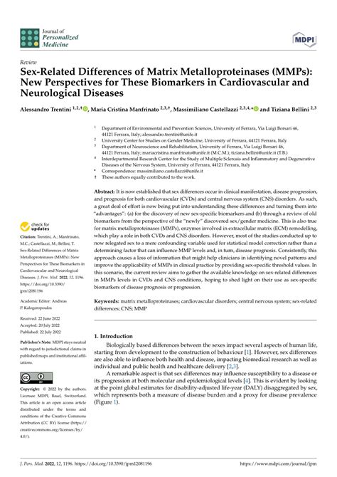 Pdf Sex Related Differences Of Matrix Metalloproteinases Mmps New Perspectives For These