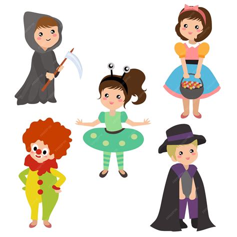 Premium Vector | Kids in halloween costume set