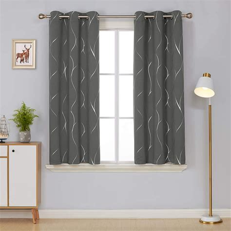 Deconovo Blackout Curtains Wave Foil Print Pattern Room Darkening ...