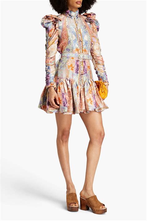 Zimmermann Gathered Floral Print Silk Satin Mini Dress The Outnet