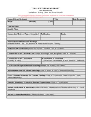 Fillable Online Tsu Texas Southern University Final Report Form Seed