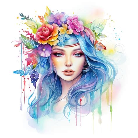 Premium Ai Image Watercolor Female Portrait Young Girl Fictional Nonexistent Character