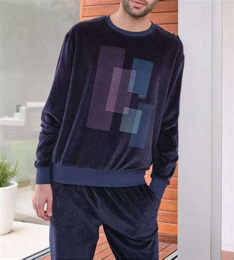 Pyjama Homme En Velours Bleu Massana Lingerie Sipp