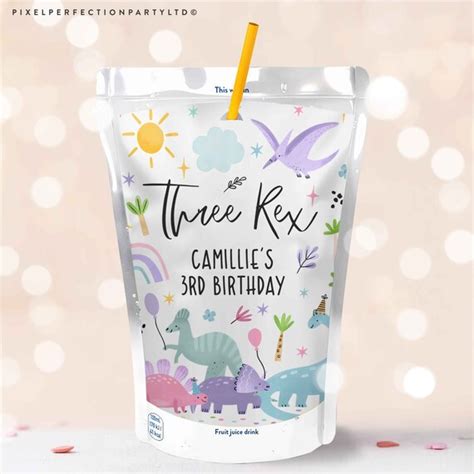 Editable Dinosaur Birthday Party Capri Sun Label Dinosaur Juice Pouch