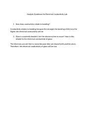 Analysis Questions For Electrical Conductivity Lab Docx Analysis