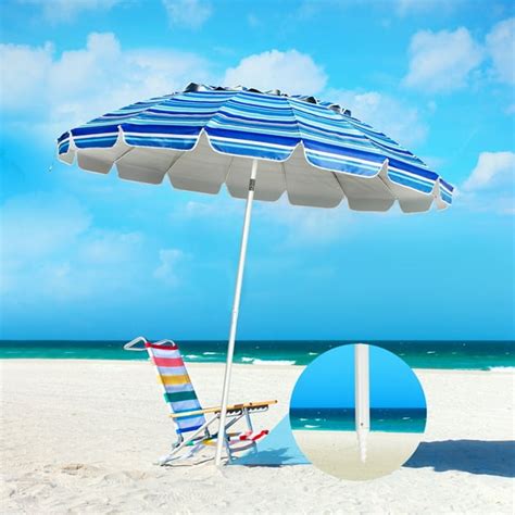 Gymax 8ft Beach Umbrella Outdoor Patio Garden W Carrying Bag Sand