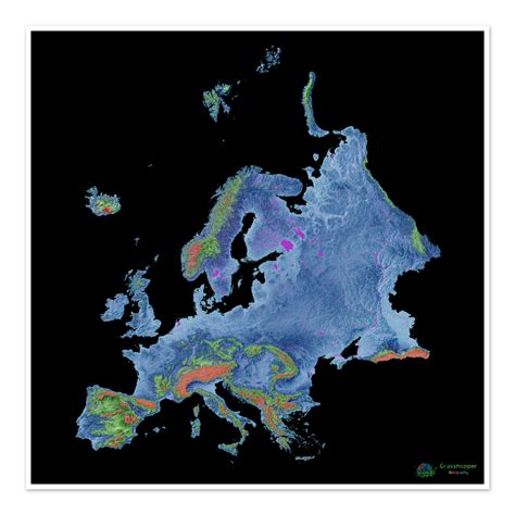 Europe - Elevation map, black - Fine Art Print – Grasshopper Geography