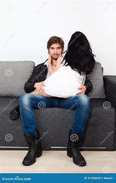 Couple Sex Couch Flirting Man Playful Woman Stock Photo Image Of Intimacy Erotic