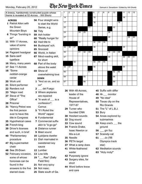 Free Printable Crosswords Ny Times