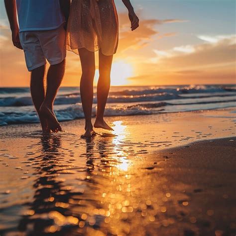 Premium Photo Close Couple Strolling On The Beach