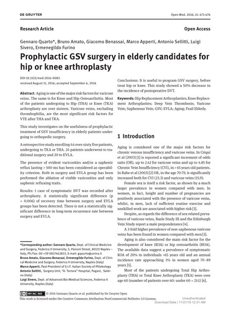 (PDF) Prophylactic GSV surgery in elderly candidates for hip or knee arthroplasty