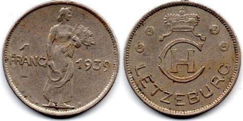 Luxembourg 1 Franc 1939 VF MA Shops