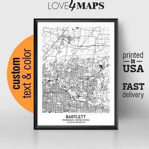 Bartlett Tennessee Map, Bartlett City Print, Bartlett Poster, Personalized Wedding Map Art, Gift ...