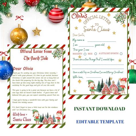 Editable Bundle Letter To Santa Approved Letter From Santa Editable