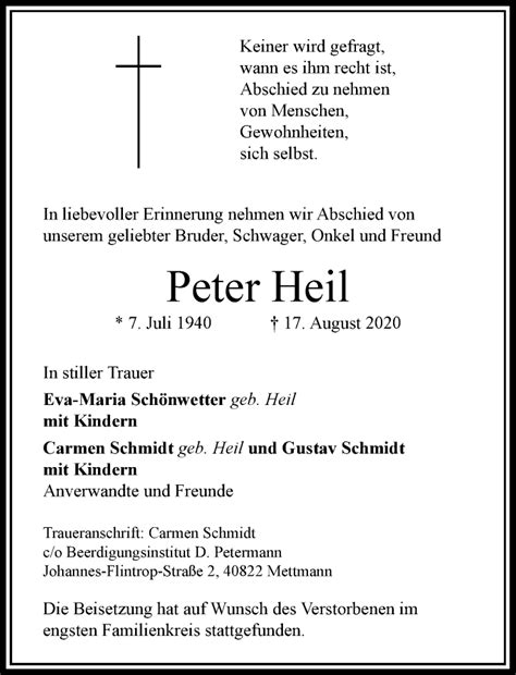 Alle Traueranzeigen für Peter Heil trauer rp online de