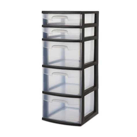 Sterilite Corporation 5 Drawers Black Stackable Plastic Drawer 2 Pack