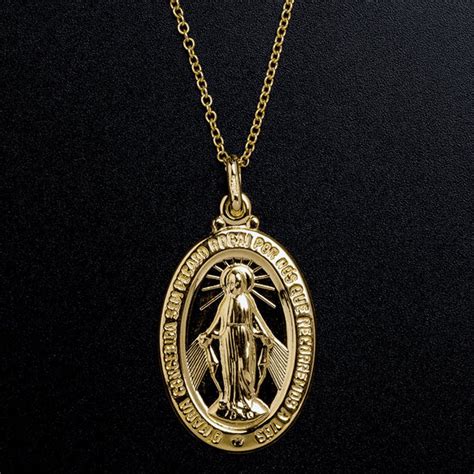 Gold Miraculous Medal Necklace 18K Gold Necklace Gold Coin Necklace