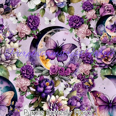 Purple Butterfly Floral Cotton Lycra Purpleseamstress Fabric