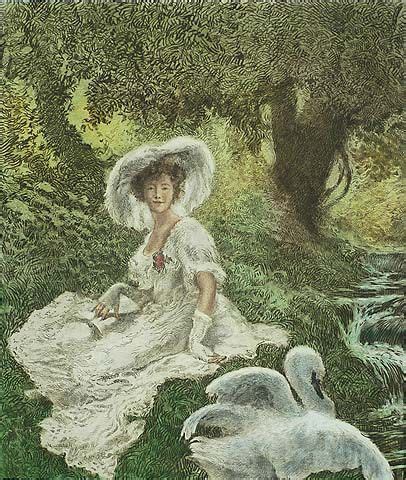 Lady And The Swan GASTON LA TOUCHEFrench 1854 1913 Etching