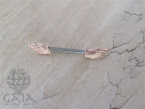 Piercing Barbell Mamilo Asas Rose Gold Wing Gaia Body Art Alargadores