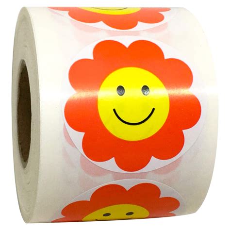 Buy Yellow Face Stickers 2 Inch Red Flower Happy Face Stickers ...