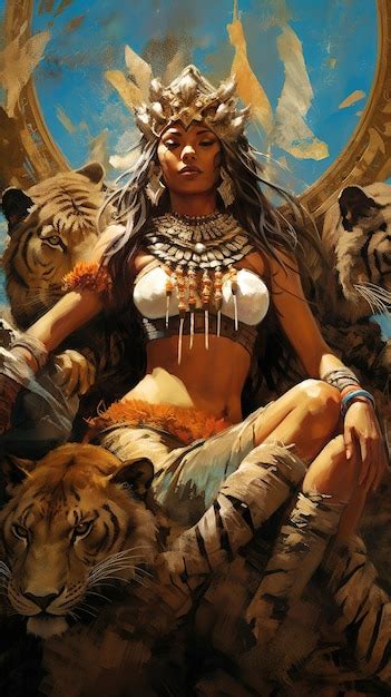 Premium Photo | A painting of a woman with a tiger on her chest.