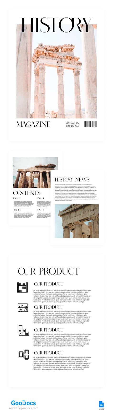 Free Minimal History Magazine Template In Google Docs