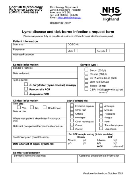 Fillable Online Lyme Disease And Tick Borne Infections Request Form