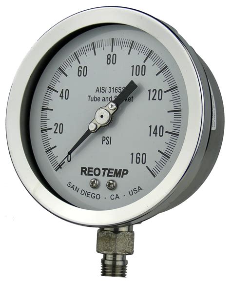 Reotemp Pr40s1a4p19 Heavy Duty Repairable Pressure Gauge Dry Filled Stainless Steel 316 Wetted