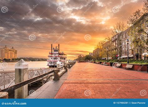 Savannah, Georgia, USA Riverfront Promenade Stock Image - Image of ...