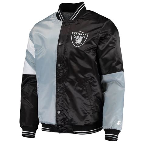 Satin Starter Silver Black Las Vegas Raiders Leader Jacket Jackets