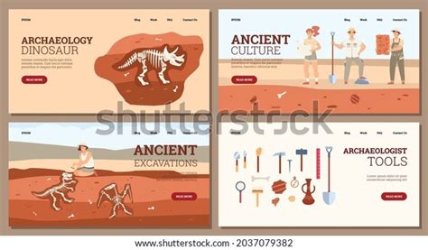 Set Poster Banner Templates Archaeological Concept Stock Vector