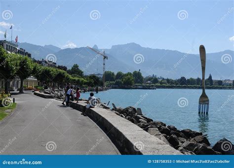 Switzerland: the Lake-promenade of Vevey-City at Lake Geneva Editorial ...