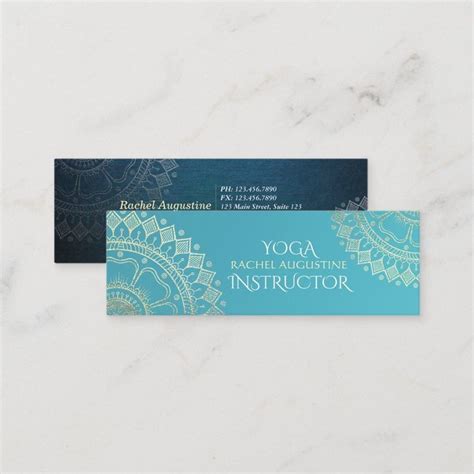 Yoga Meditation Instructor Green Blue Gold Mandala Mini Business Card