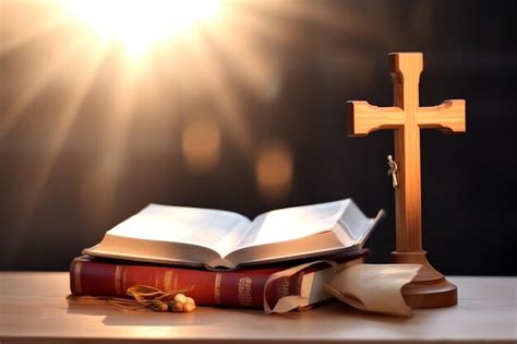 Premium Photo Close Up Of A Holy Bible And Christian Cross On Wooden