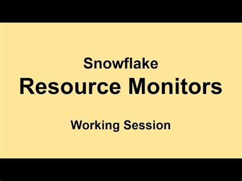 Snowflake Resource Monitors Working Session YouTube