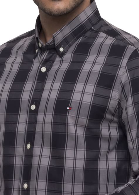 Camisa Tommy Hilfiger Masculina Regular Fit Xadrez Preto E Cinza