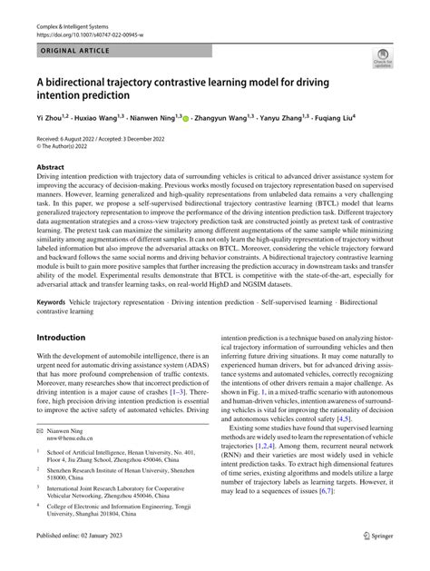 Pdf A Bidirectional Trajectory Contrastive Learning Model For Driving Intention Prediction