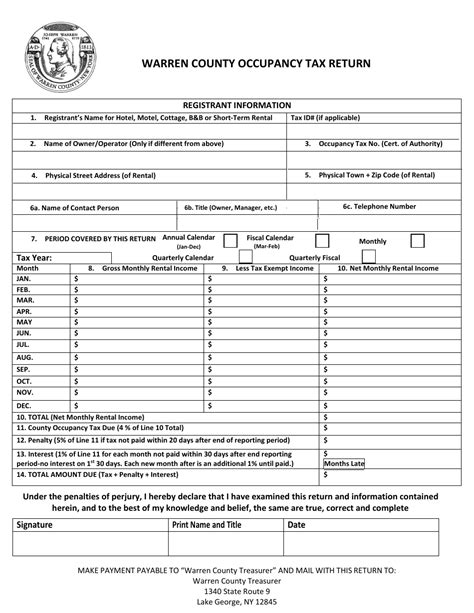 Warren County New York Warren County Occupancy Tax Return Form Fill