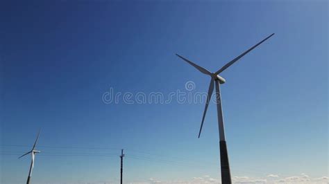 Large Wind Turbines With Blades In Field Aerial View Wind Farm