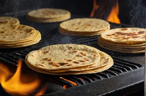 Premium Photo Closeup Of Tortillas Being Warmed On A Griddle