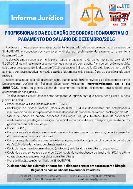 Sind Ute Governador Valadares A O Judicial Profissionais Da Educa O