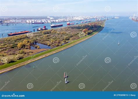 Aerial From Industry At The Nieuwe Waterweg In Rotterdam The