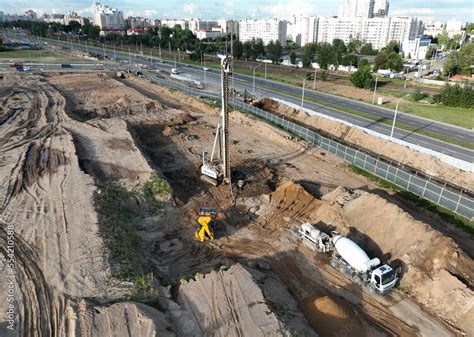 Deep Foundation Machine Drilling Rig And Pile Driver At Construction