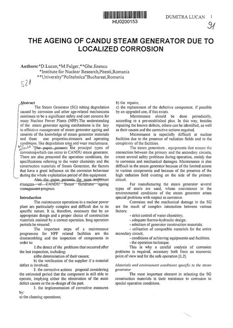 PDF The Ageing Of CANDU Steam Generator Due To Localized Corrosion